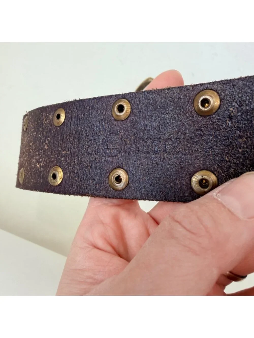 Linea Pelle vintage Studded Leather Belt Brown Brass Western Distressed Size M